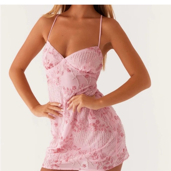 Peppermayo Dresses & Skirts - Peppermayo Vietta Sequin and Beaded Pink Floral  Mini Dress